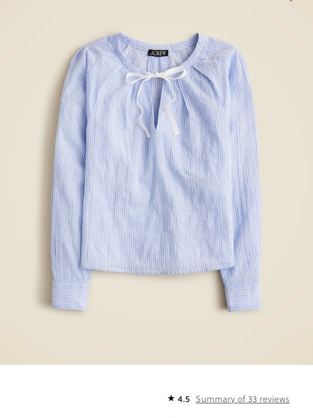 J. Crew Pale Blue Pinstriped Tie-Neck Blouse
